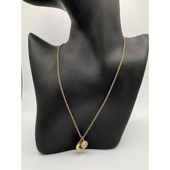 Kate Spade Gold Tone Spade Pendant Necklace Crystal Charm - Picture 2 of 5